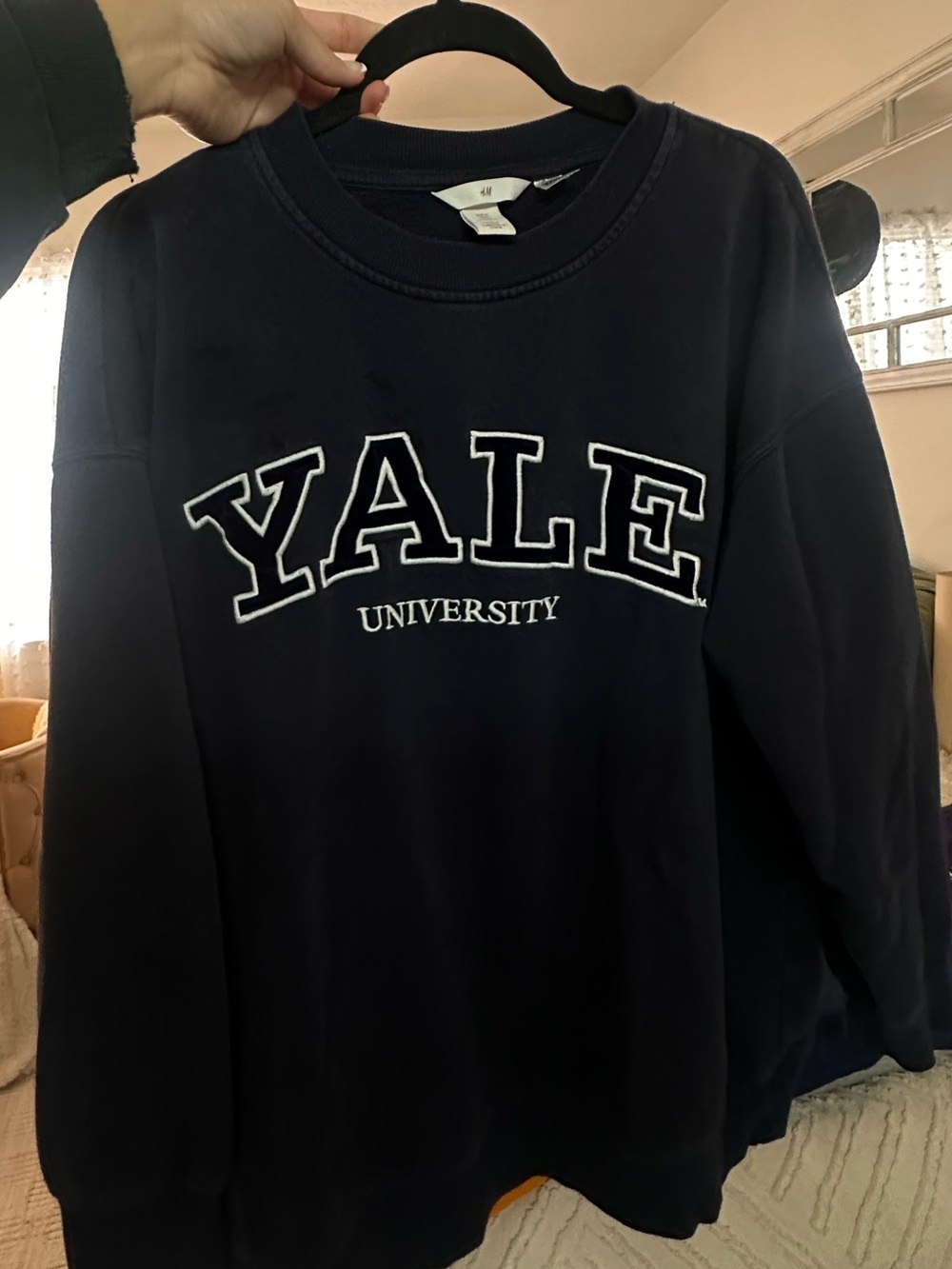 H&M Navy Yale University Embroidered Crewneck Sweater